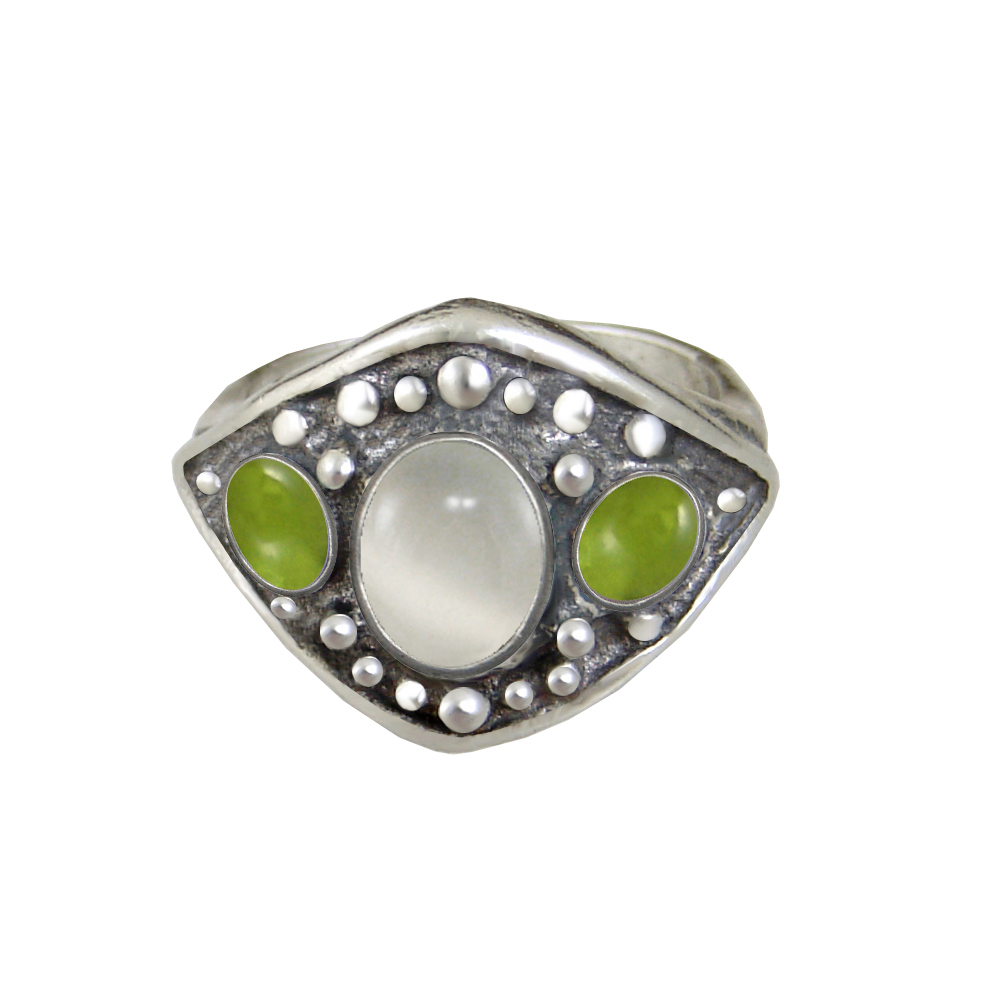 Sterling Silver Medieval Lady's Ring With White Moonstone And Peridot Size 6 Sterling Silver Medieval Lady's Ring With White Moonstone And Peridot Size 6